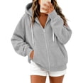 thumbnail image 5 of VBVC Women's Thumbhole Full Zip Hooded Sweatshirt , Contrast Drawstring Hoodie For Women , Ladies' Y2K Basic Long Sleeve Top with Pockets, Gray , S-2XL, 5 of 7