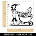 thumbnail image 2 of Gardener Farmer Girl with Wheelbarrow of Fruits Vegetables Chicken Self-Inking Rubber Stamp Ink Stamper - Blue Ink - Small 1 Inch, 2 of 7