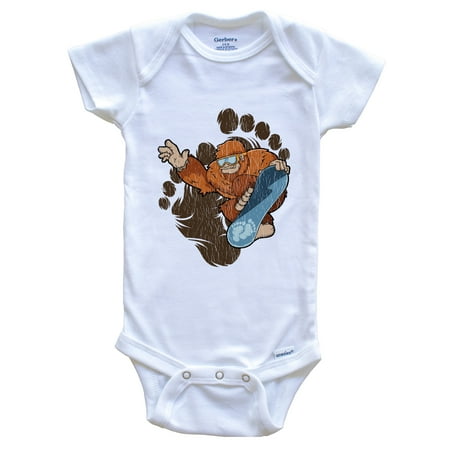 

Bigfoot Snowboarding Baby Bodysuit - Sasquatch Riding Snowboard One Piece Baby Bodysuit