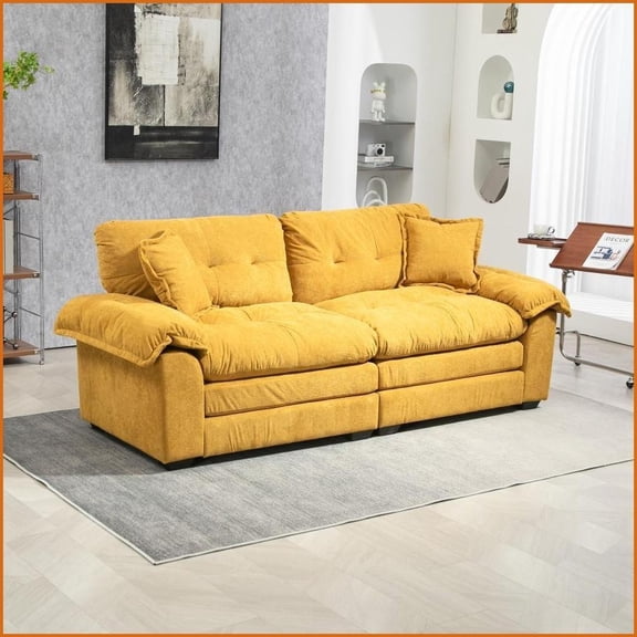 84'' Chenille 2-Seat Loveseat Sofa with Memory Foam & 2 Pillows – Perfect for Living Room Apartment Office | Yellow | Chenille,Upholstered | Cushion Back