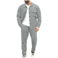 thumbnail image 2 of Fewfanhot Mens Sweatsuit Tracksuit Set 2 Pieces Solid Color Long Sleeve Button up Jacket and Cargo Pants Set, 2 of 8