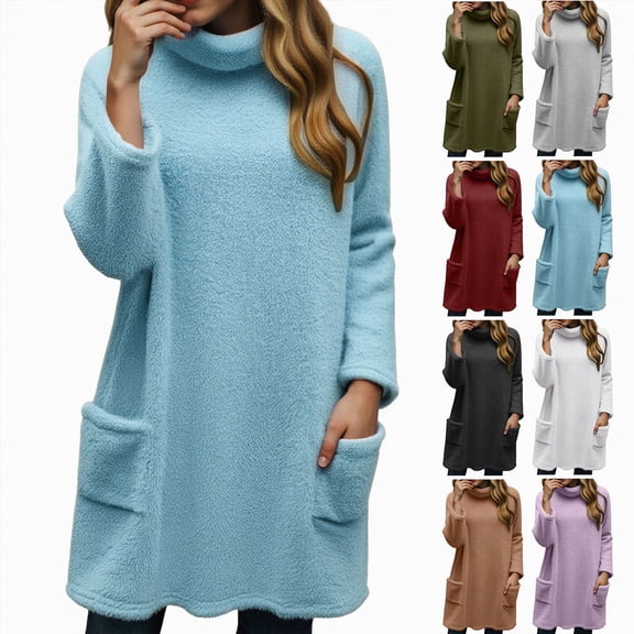 Towmus Fall Long Sweatshirt for Women Crew Neck Oversized Warm Long Sleeve Lightweight Tunic Tops For Leggings Dressy with Pockets