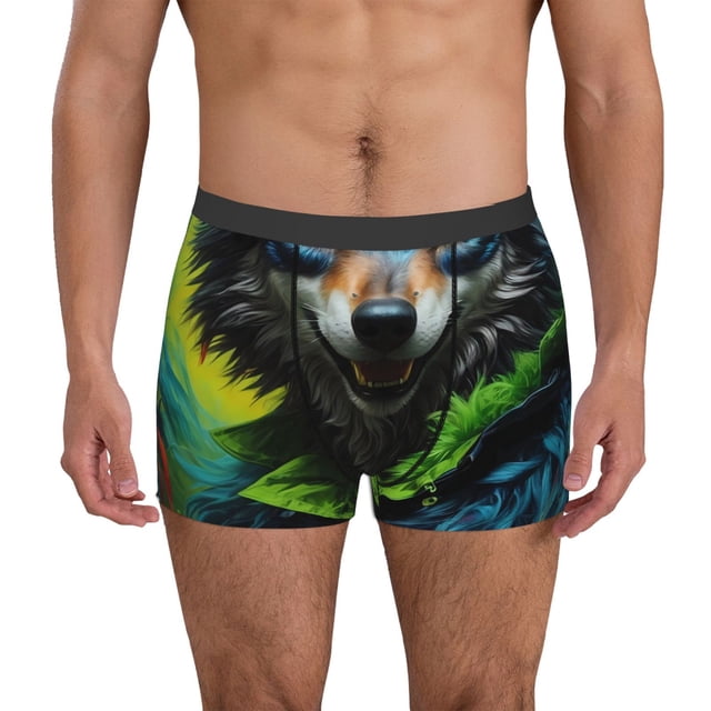 Fotbe Realistic Style Wolf Warrior Calzoncillos Tipo Boxer con Bolsa de Soporte Total para Hombre, X-Temp Fresco, Transpirable y de Secado Rápido-X-Large