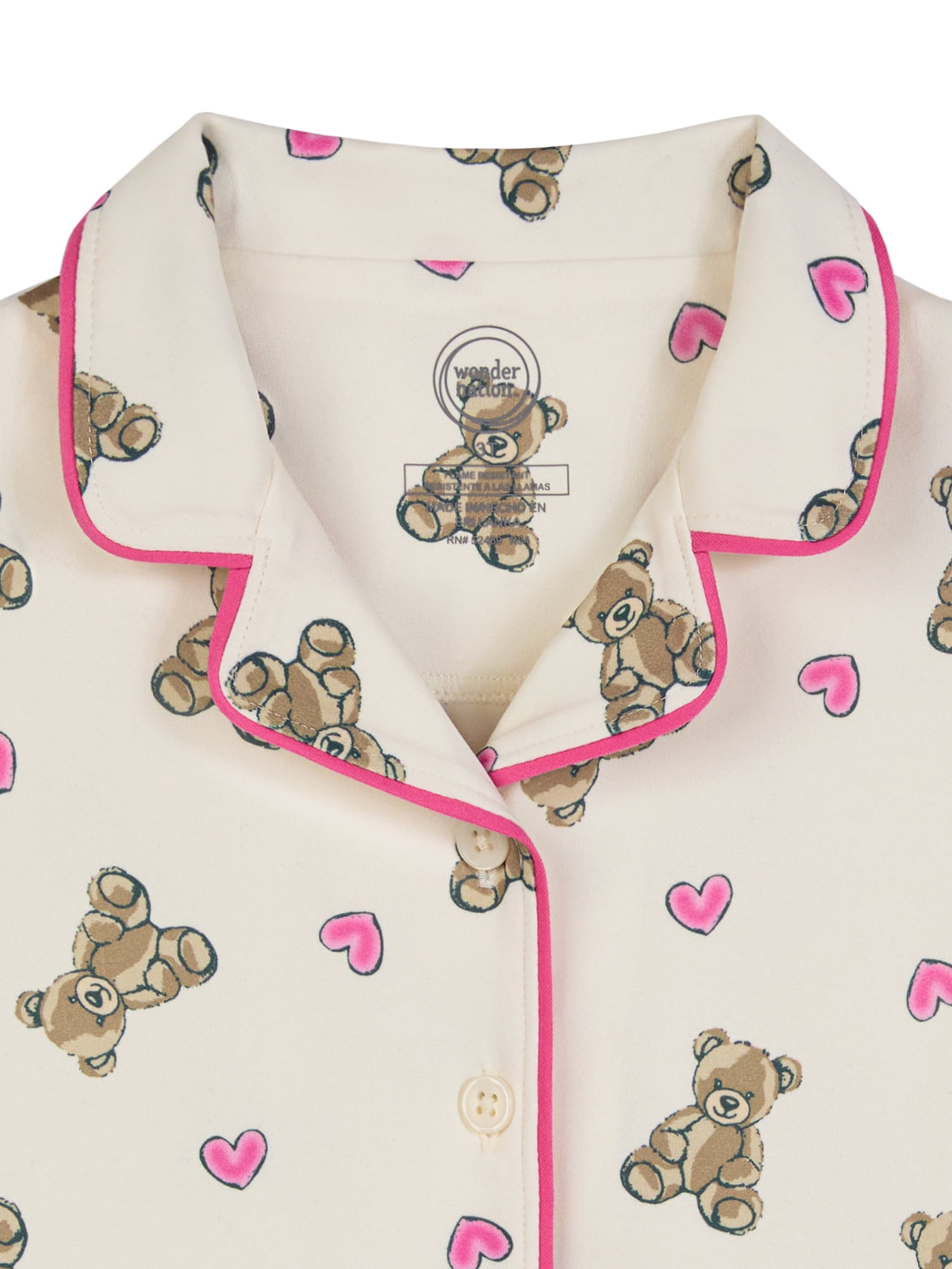 Wonder Nation Toddler Girls Short Sleeve Button Front Pajama Top and Shorts Set, 2-Piece, Sizes Sizes 3T-5T