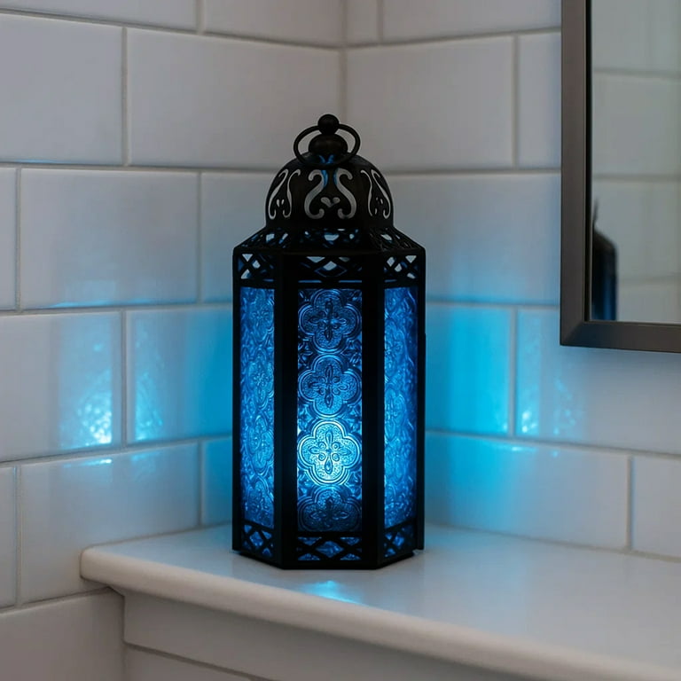 Decorative Hanging Moroccan Lantern, Metal Candle Holder for Home