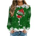 thumbnail image 1 of Besolor Chandail en Molleton de Noël à Col Rond pour Femmes Imprimé Verre de Vin Manches Longues Mode Flocon de Neige Graphique, 1 of 4
