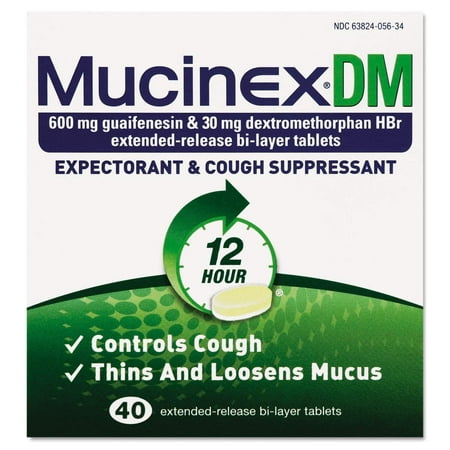 Mucinex DM 12-Hour Expectorant and Cough Suppressant Tablets, 40