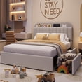 thumbnail image 5 of KOKEBREN Queen Bed Frame with Storage Headboard & 2 Drawers,Bed Frame with Bookcase,Grey, 5 of 7