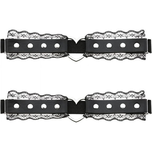 Women Leather Heart Garters Leg Ring Belt Punk Studded Lace Elastic Thigh Ring Garters Adjustable