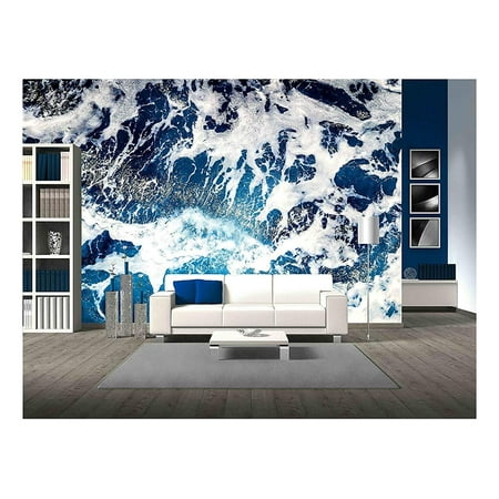 wall26 - Areal Shot of Deep Blue and Rough Sea with Lot of Sea Spray - Removable Wall Mural | Self-Adhesive Large Wallpaper - 100x144