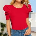 thumbnail image 2 of Delayuji Women's Short Puff Sleeve Women's Round Neck Short Puff Sleeve Blouse Tops Womens Tops Summer Puff Sleeve Tshirts Red S Nylon,Spandex Short Sleeve Shirts for Women, 2 of 4