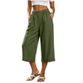 thumbnail image 2 of BUIGTTKLOP Cropped Linen Pants for Women Drawstring Wide Leg Cotton Capris 2026 Casual Summer Boho Baggy Palazzo Trouser, 2 of 8