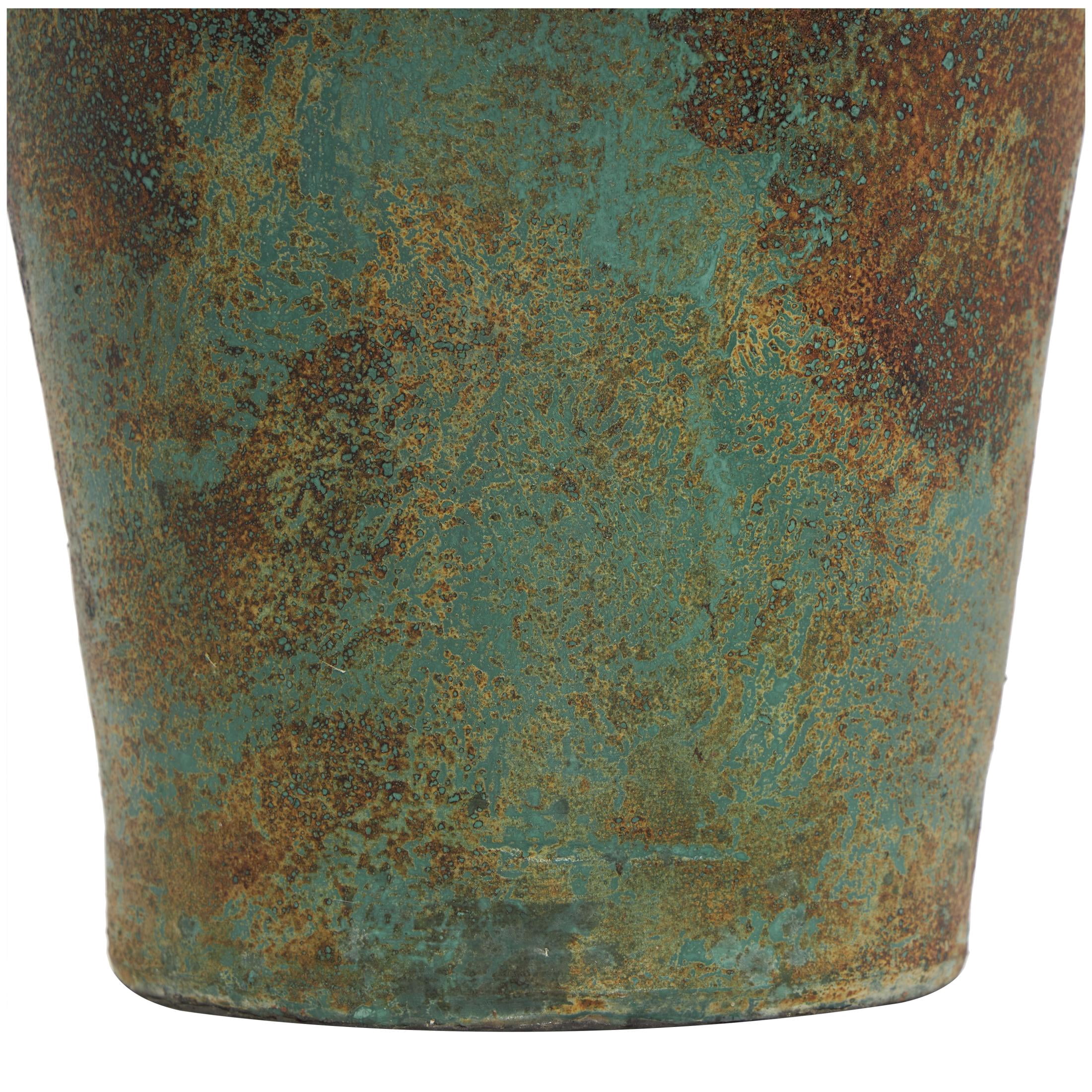 DecMode 37" Tall Distressed Antique Style Green Ceramic Vase