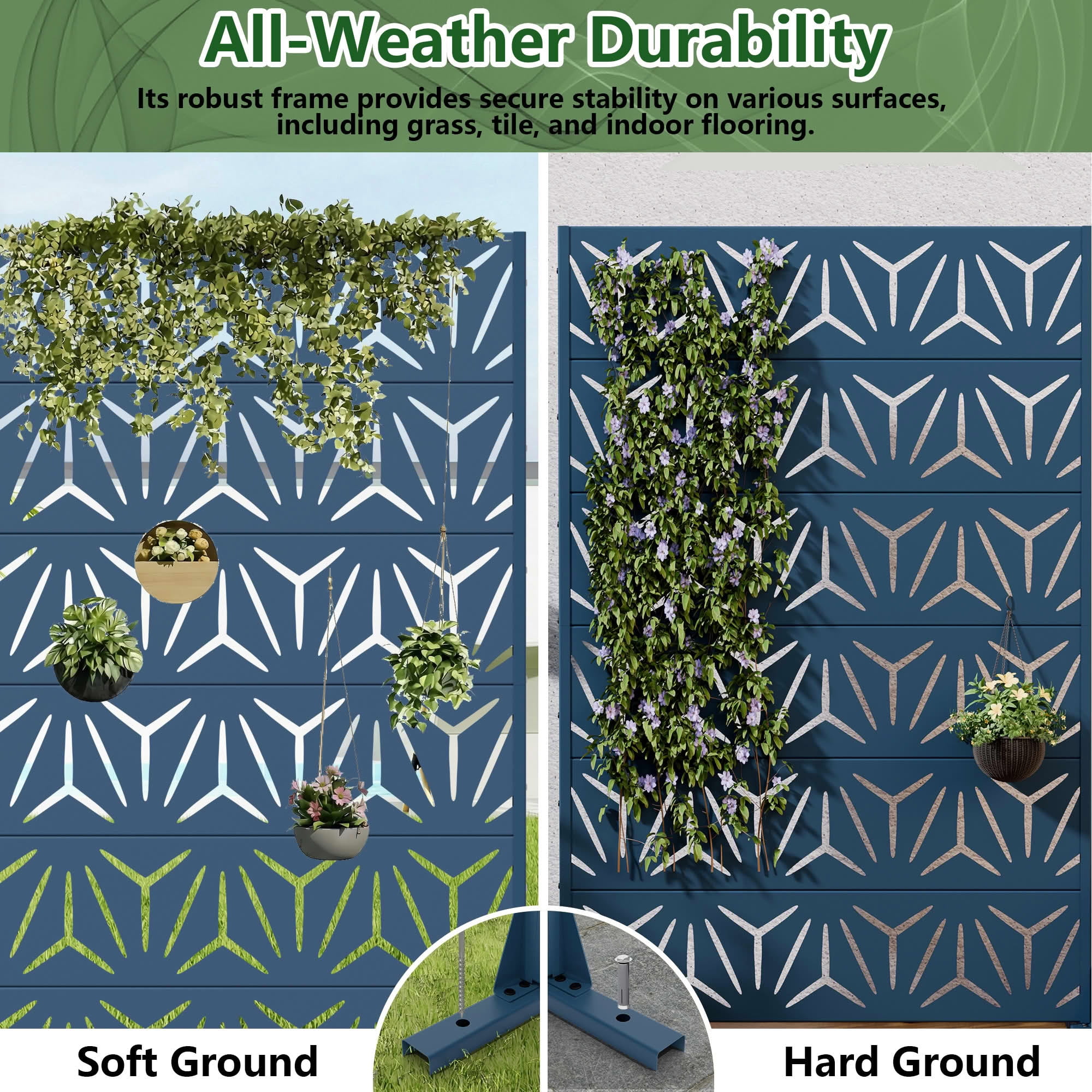 MAYEERTY Outdoor Metal Privacy Screen 6ft × 4ft Starry Night Blue, 6-Panel Geometric Y-Pattern Decorative Screen for Garden