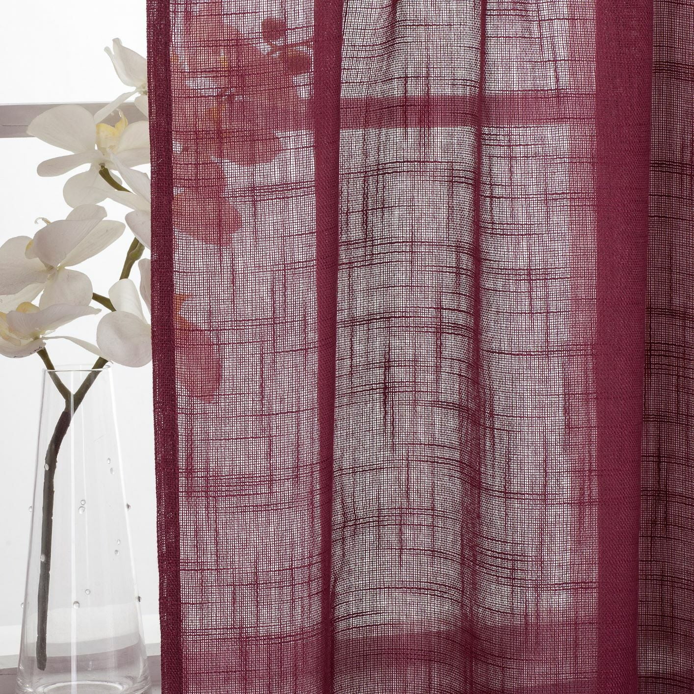 3 Piece Rod Pocket Linen Semi Sheer Kitchen Window Curtain Tiers and Valance Set