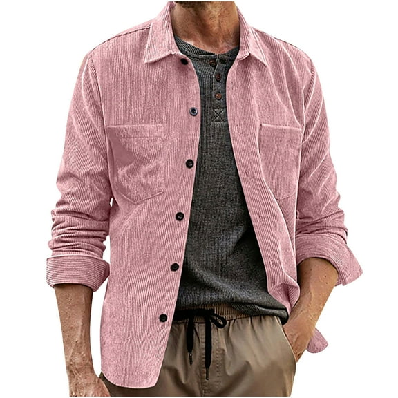 Mens Shirts Under $10 Corduroy Shirt Jacket Men Long Sleeve Casual Button Down Shacket Vintage Classic Collared Shirts with Pockets