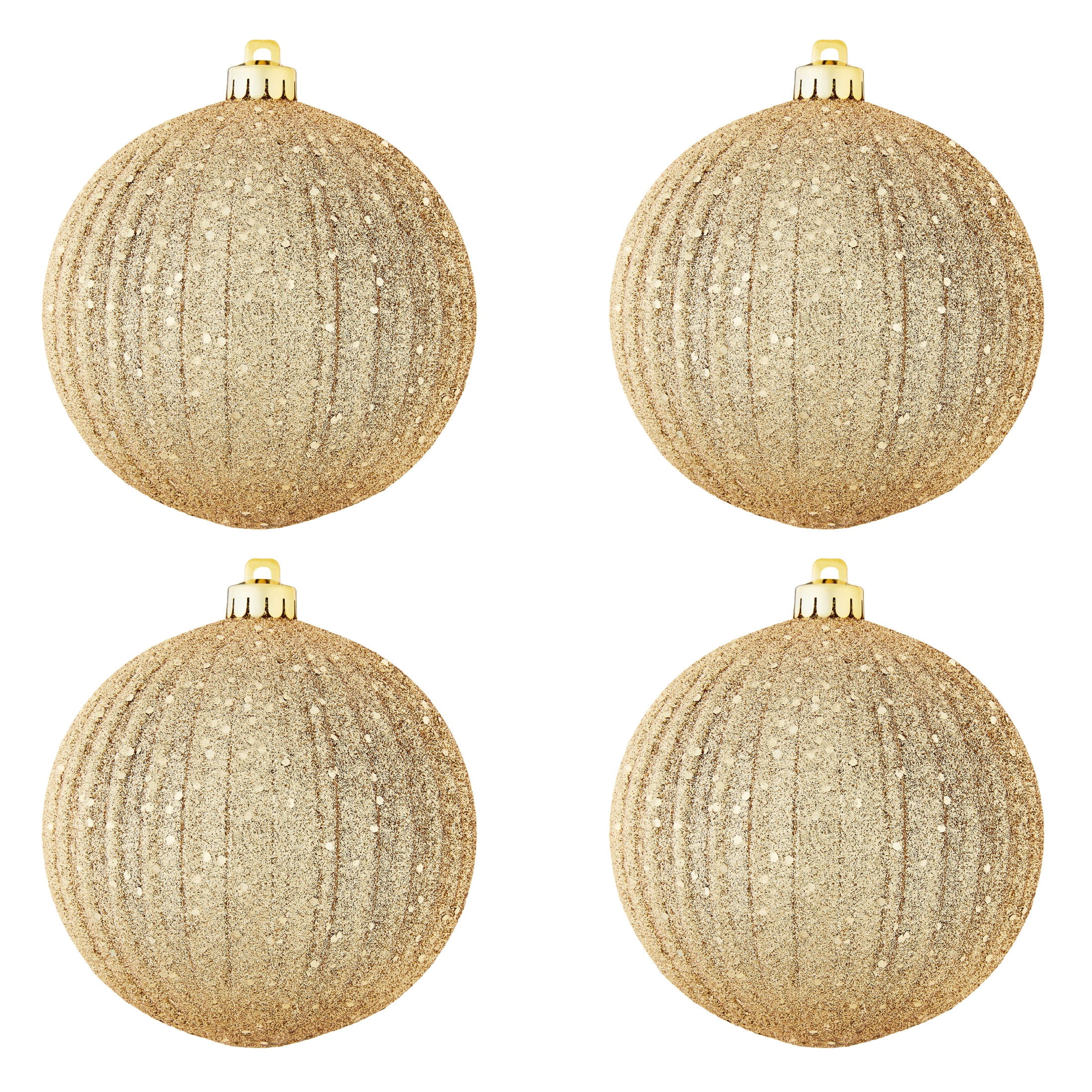 4-Count Gold Glitter Ribbed Shatterproof Christmas Ornaments, 6", by Holiday Time