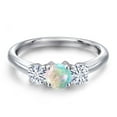 thumbnail image 3 of Gem Stone King 925 Sterling Silver Simulated White Opal and White Moissanite Engagement Ring for Women | 0.96 Cttw | Round Cabochon 5MM | Gemstone October Birthstone | Size 9, 3 of 7
