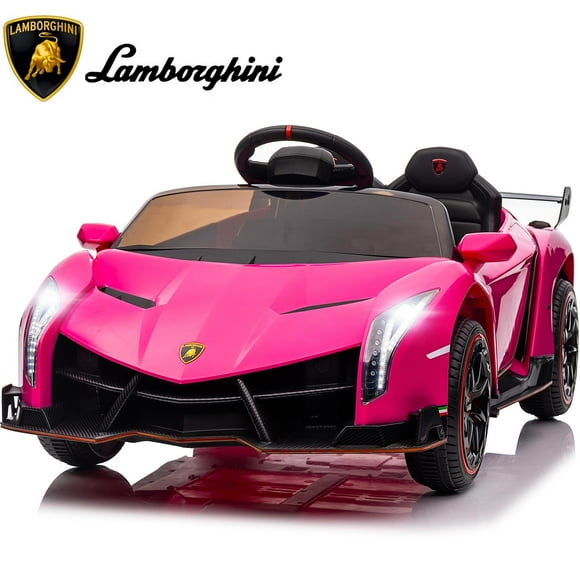 Lamborghini 12V Ride on Car with Remote Control Ride on Toy for Boys and Girls 3-6 Years Old Kids Electric Vehicle, Ride on Truck, Rocking Mode, Pink