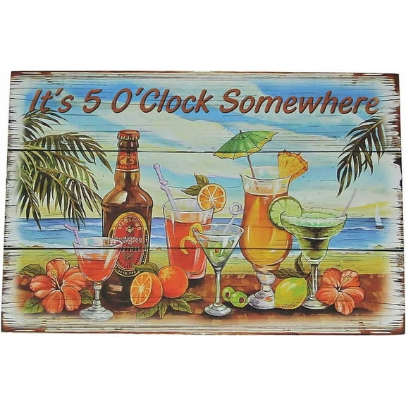 Happy Party Hawaiian Style Metal Tin Sign it's 5 o'clock somewhere Funny Poster Bar Club Living Room Kitchen Home Art Wall Decor Plaque Gift 8x6 Inch