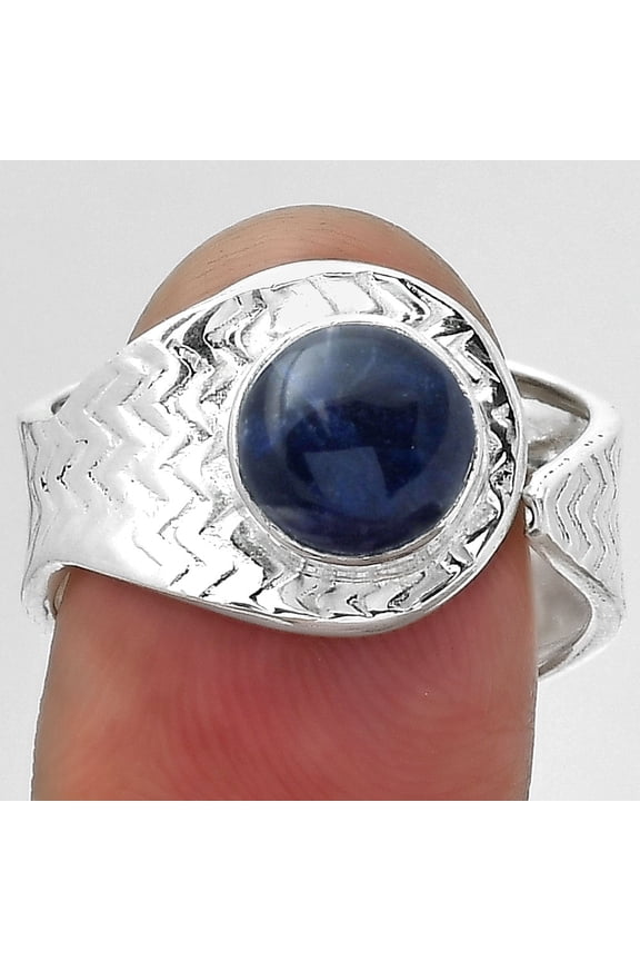 Adjustable - Natural Sodalite 925 Sterling Silver Adult Women Ring s.7.5 Jewelry SDR152432