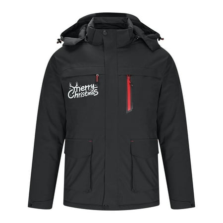 guisaled Mens Heated Jacket Hooded Windproof Christmas Printed Heated Coats Intelligent Single Control 3 Zones Warmer Winter Jackets