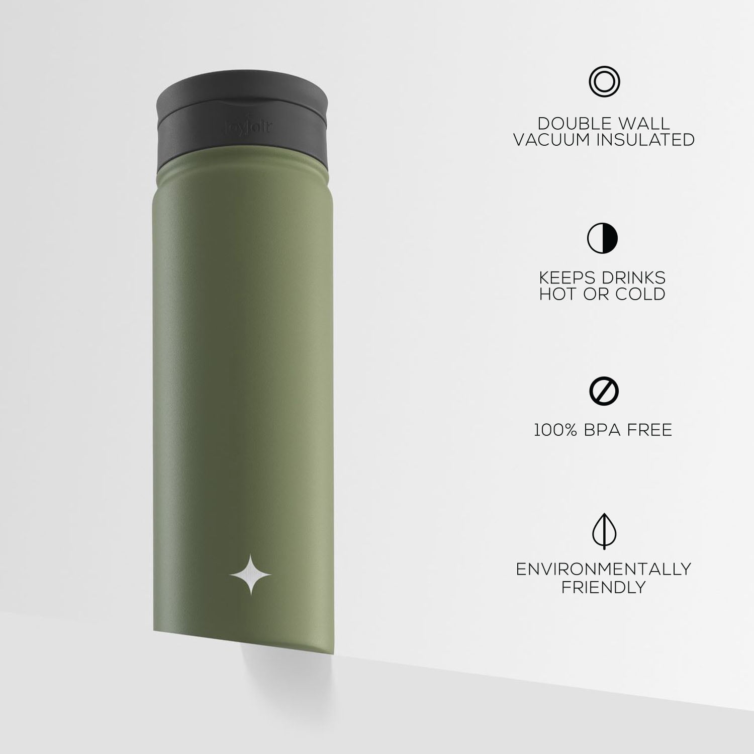 JoyJolt Triple Insulated Water Bottle with Flip Lid & Sport Straw Lid - 22 oz - Green