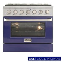 Pemberly Row 36" Stainless Steel Propane Gas Range in Blue and Silver