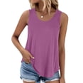 thumbnail image 2 of Womens Tank Tops Summer Loose Sleeveless Tops Ribbed Trim Scoop Neck Curved Hem Purple 2XL, 2 of 6