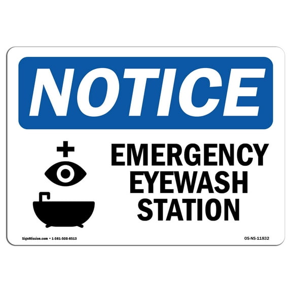 SignMission OS-NS-A-1218-L-11832 12 x 18 in. OSHA Notice Sign - Emergency Eyewash Station