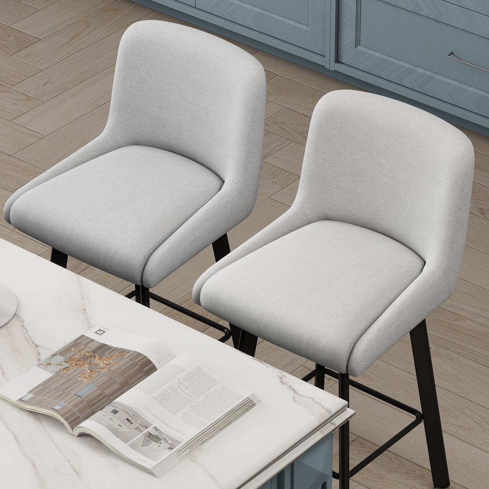 MultiHaven 26.1-Inch Bar Stools Set of 4,Swivel Counter Height Bar Stool with Back & Metal Legs,Fabric Island Chairs Suitable for Kitchen,Bar,Cafe - Light Gray