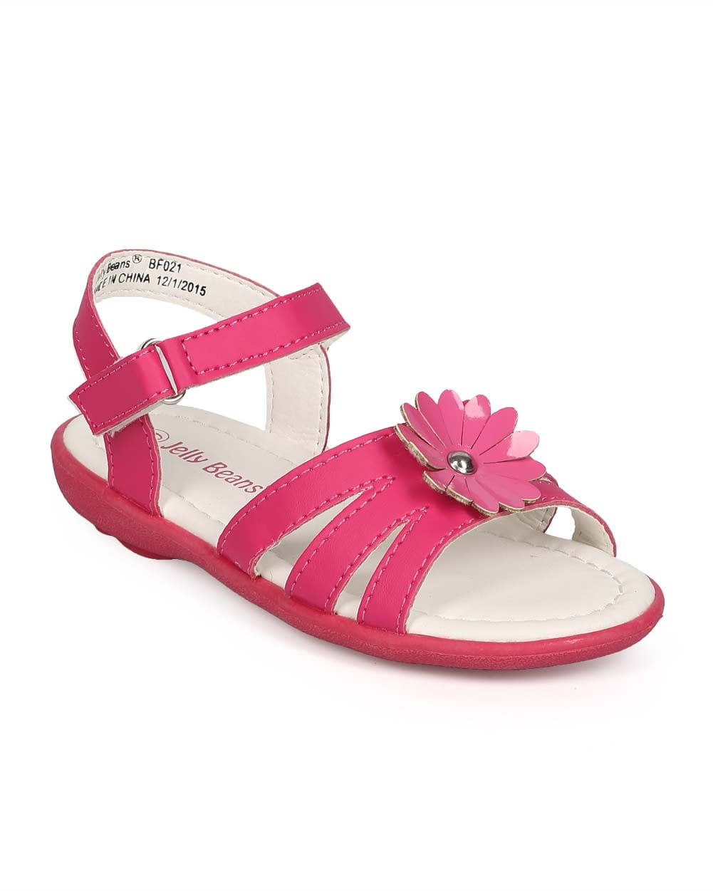 Jelly Beans Leatherette Open Toe Flower Velcro Sandal (Toddler