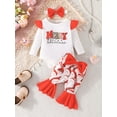 thumbnail image 2 of Liacowi Baby Girls 3PCS Fall Outfits Sets 3M 6M 9M 12M 18M Infant Girls Long Sleeve Letter Print Romper Flared Pants Headband Sets Newborn Girls Casual Autumn Clothing Set, 2 of 9