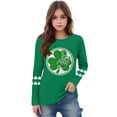 thumbnail image 3 of Girls Green St. Patrick's Day Long Sleeve Shirt Shamrock Bagpipes Graphic Tee Kids Irish Holiday Tops Polyester Spandex 4-14 Years,Size 9 T, 3 of 5