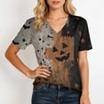 thumbnail image 4 of DORKASM Halloween Shirts for Women Short Sleeve Ghost Graphic Fashion Blouse V Neck Funny Print Spooky Vacation Pullover Pumpkin Fall Winter Comfy Shirt Gray 2XL, 4 of 5