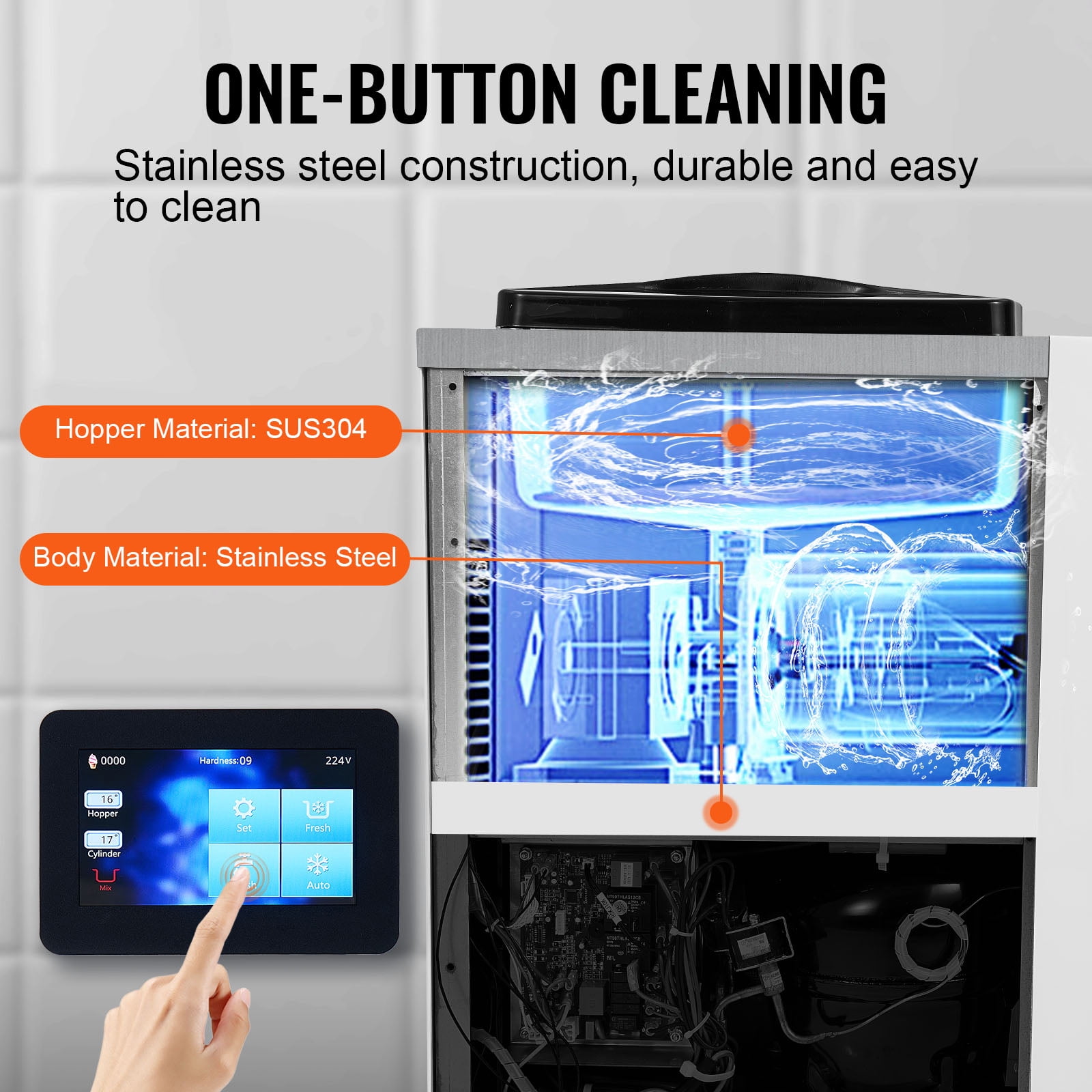 KFFKFF Commercial Ice Cream Machine 2.7-4gal/10-15L/H 4L Hopper Single Flavor Countertop Soft Serve Ice Cream Maker Auto Clean Pre-Cooling
