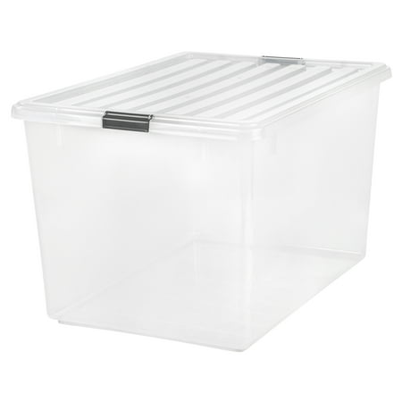 IRIS 132 Qt/36 Gal Stackable Plastic Storage Bins with Lids and Latching Buckles - Clear