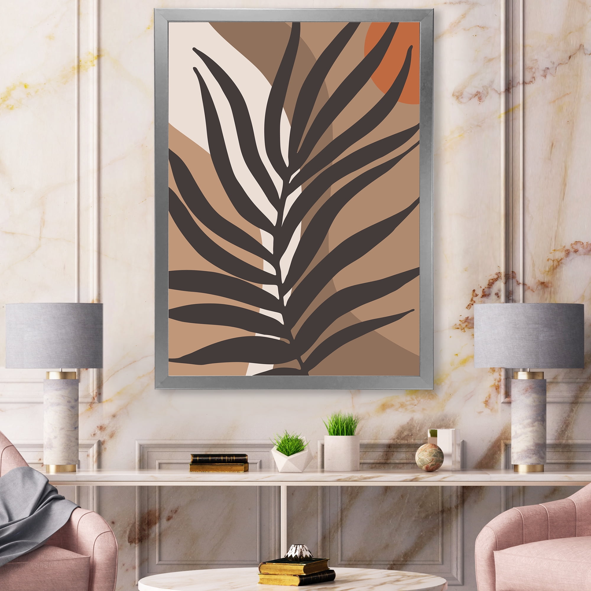 Designart 'Shapes and Tropical Leaf Silhouettes II' Modern Framed Art Print