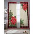 thumbnail image 2 of Christmas Poinsettia Sheer Curtains 84 Inch Length 2 Panels Set Window Treatments, Farmhouse Pine Needle Cone Check Rod Pocket Semi Curtains for Living Room/Bedroom/Kitchen Décor, 104"W x 84"L, 2 of 7