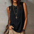 thumbnail image 2 of Women's Cotton Plain Tank Top Summer Comfy High Neck Button Down Blouses Loose Fit Casual Sleeveless Daily Wear Tops Black, 2 of 9