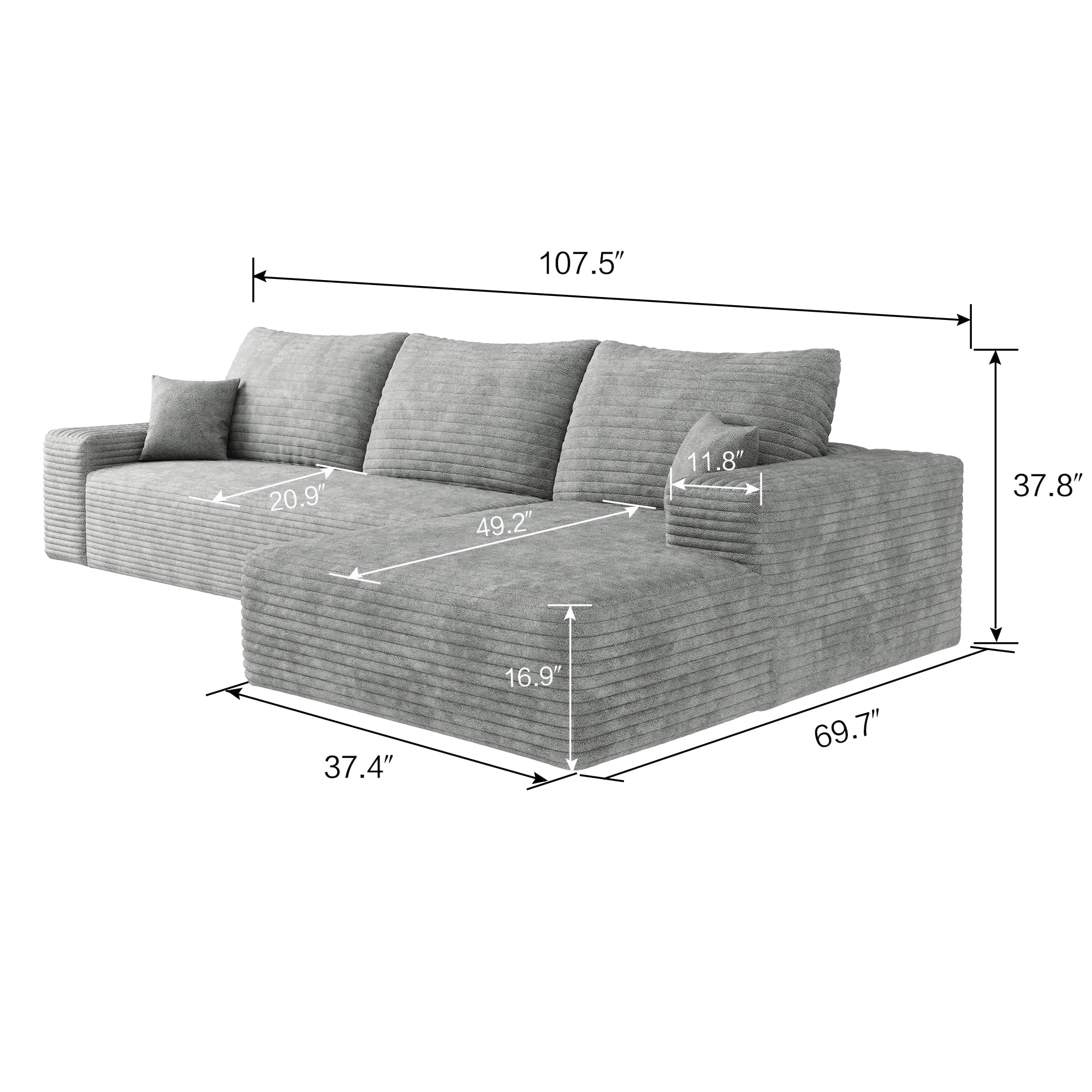 MAYEERTY 107" Gray Modern Modular Cloud Sectional - No Assembly, Comfort Sleek Room