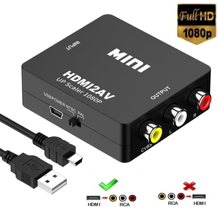 HDMI to RCA, HDMI to AV Converter, 1080p, Supports PAL/ NTSC for TV Stick, Roku, Chromecast, Apple TV, PC, Laptop, Xbox, HDTV, Black