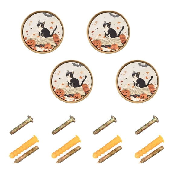 Yayeee 8 Pack Cabinet Knobs with Screws Round Zinc Drawer Pulls for Kitchen, Gray Cartoon Halloween Cat