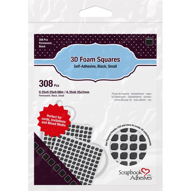 Scrapbook Adhesives 3D SelfAdhesive Foam Squares 308/PkgBlack, .25"X