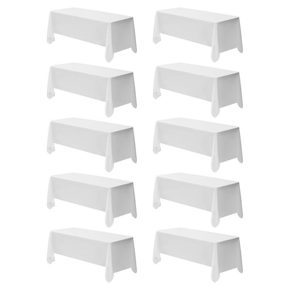 KFFKFF White Tablecloths for Rectangular Tables, 10-Pack, 70 x 120 Inches, Durable and Washable Polyester Fabric, Wrinkle-Resistant Table Covers for Events, Weddings, Parties, and Banquets