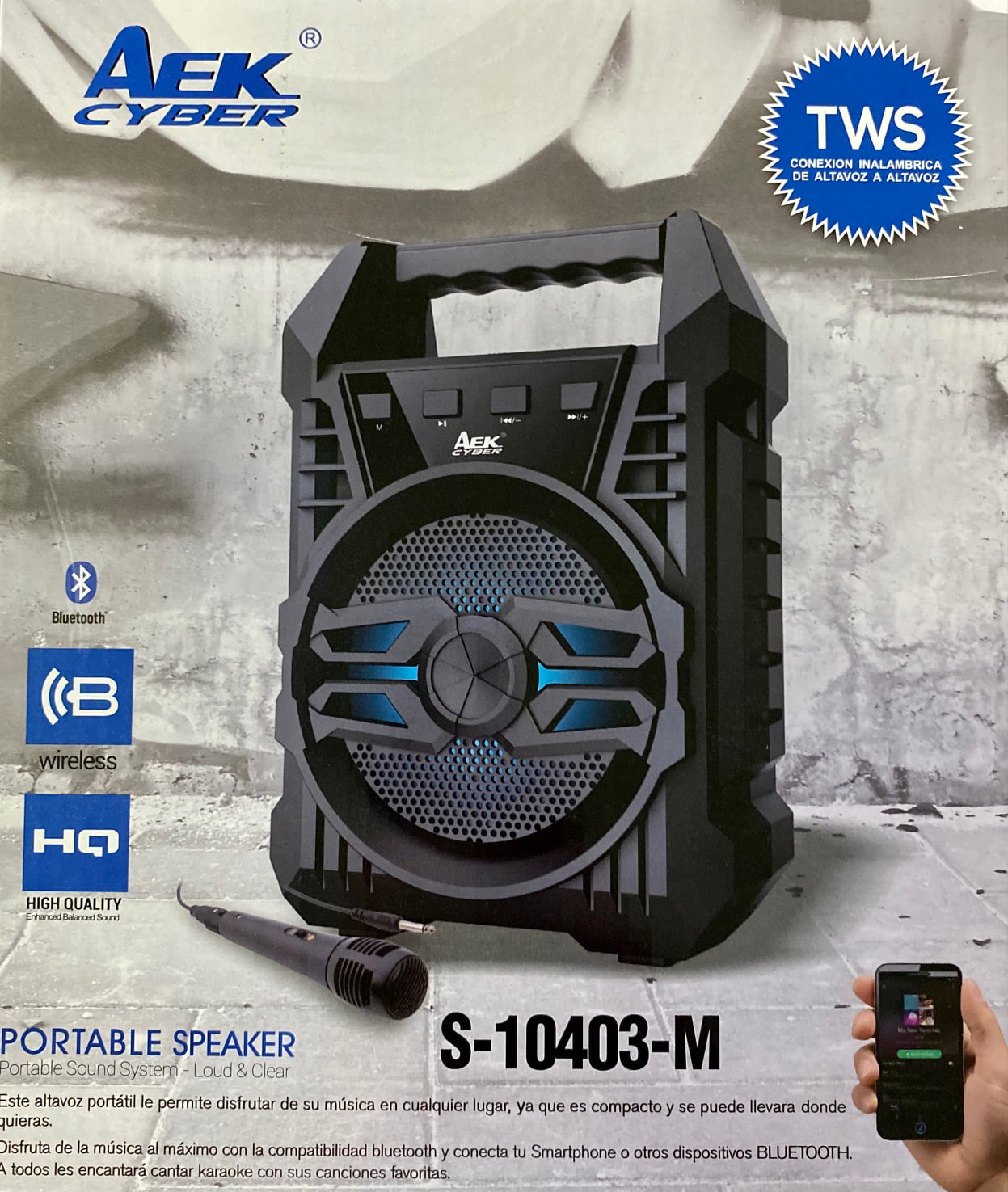 TWS Extra Bass Remote Rechargeable Wireless Mic Bluetooth Speaker AEK Cyber 12” 