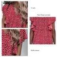 thumbnail image 3 of Blusa de manga corta con volantes Estampado floral Blusa de manga corta con escote en V ajustada informal para mujer Verano Borgoña M, 3 of 6