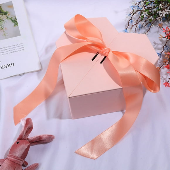 Heart Shape Gift Box with Lid and Ribbon Bow Solid Color Double Door Packaging Box for Birthday, Birthdays, Mother's Day, Bridal Showers, Weddings, Baby Showers, Valentines Day & Graduations (Pink)