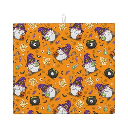 

Xecao Halloween Witches Gnome Print Dish Drying Mat for Kitchen Counter Absorbent Coffee Bar Mat Dish Drainer Rack Mats Dining Room Decoration