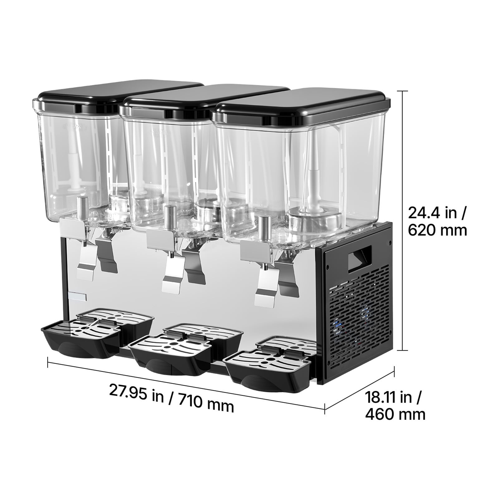 KFFKFF Commercial Beverage Dispenser with 3 Tanks, 18L / 19 QT Capacity Per Tank, Stainless Steel Juice and Iced Tea Dispenser, Cooling Range 45℉-54℉, Ideal for Serving Cold Drinks at Restaurants
